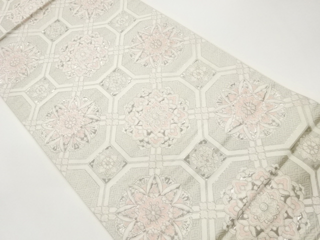 九百錦プラチナ箔蜀江に華文模様織出し袋帯